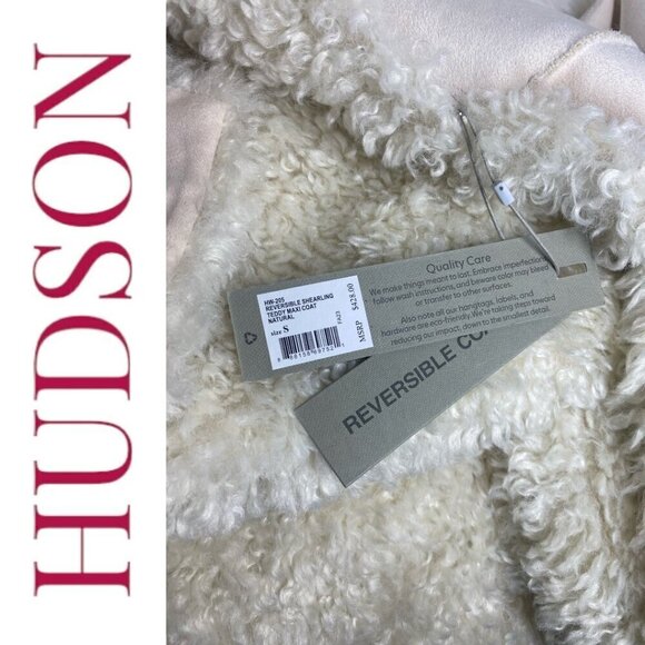 NWT HUDSON JEANS REVERSIBLE SHEARLING TEDDY COAT IVORY POLISHED ELEVATED, SMALL - Picture 12 of 16